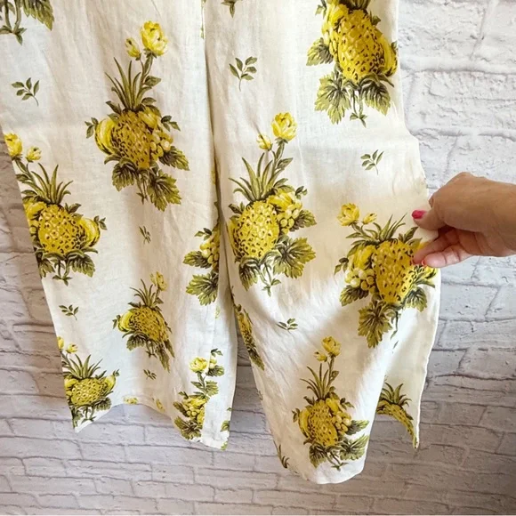 Tahari 100% Linen Wide Leg Elastic Waist Pineapple Floral Pants XL NWOT - Picture 5 of 8